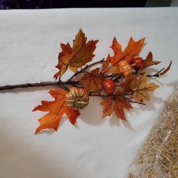 Maple Leaf and Pumpkin 12” Branches – Orange, Yellow, Red, and Gold – Set of (3) - Picture 6 of 12